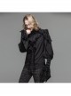 Black Chiffon Skull Pattern Flocking Chest Frilly Horn Cuff Lace-Up Gothic Shirt