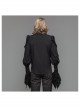 Black Chiffon Skull Pattern Flocking Chest Frilly Horn Cuff Lace-Up Gothic Shirt