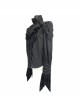 Black Chiffon Skull Pattern Flocking Chest Frilly Horn Cuff Lace-Up Gothic Shirt