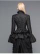 Jacquard Horn Cuff Lace Frilly Hem Back Lace-Up Pattern Buckle Gothic Black Blouse