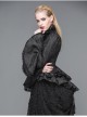 Jacquard Horn Cuff Lace Frilly Hem Back Lace-Up Pattern Buckle Gothic Black Blouse