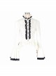 Jacquard Black Horn Cuff Lace Frilly Hem Back Lace-Up Pattern Buckle Gothic White Blouse
