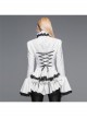 Jacquard Black Horn Cuff Lace Frilly Hem Back Lace-Up Pattern Buckle Gothic White Blouse