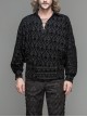 Lace-Up Collar 3D Braid Snap Button Oblique Placket Skull Printing Black Gothic Shirt