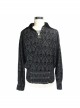 Lace-Up Collar 3D Braid Snap Button Oblique Placket Skull Printing Black Gothic Shirt
