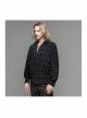 Lace-Up Collar 3D Braid Snap Button Oblique Placket Skull Printing Black Gothic Shirt