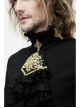 Gold Embroidered Bow Tie Chest Frilly Lace Cuff Black Gothic Chiffon Shirt