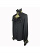 Gold Embroidered Bow Tie Chest Frilly Lace Cuff Black Gothic Chiffon Shirt