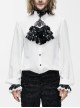 Black Embroidered Bow Tie Chest Frilly Lace Cuff White Gothic Chiffon Shirt