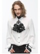 Black Embroidered Bow Tie Chest Frilly Lace Cuff White Gothic Chiffon Shirt