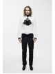 Black Embroidered Bow Tie Chest Frilly Lace Cuff White Gothic Chiffon Shirt