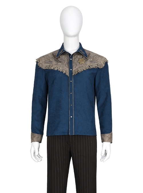 TV Drama Fallout The Ghoul Cooper Howard Halloween Cosplay Costume Blue Shirt