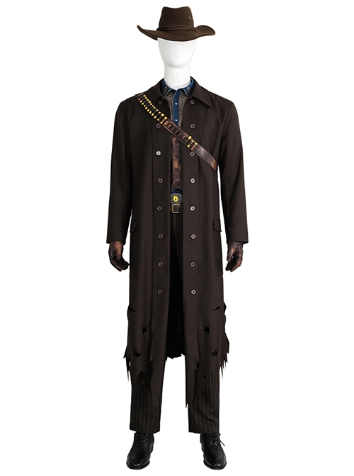 TV Drama Fallout The Ghoul Cooper Howard Halloween Cosplay Costume Blue Shirt