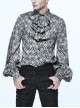 Silver Jacquard Black Pattern Frilly Collar Long Sleeves Gothic Shirt