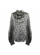 Silver Jacquard Black Pattern Frilly Collar Long Sleeves Gothic Shirt