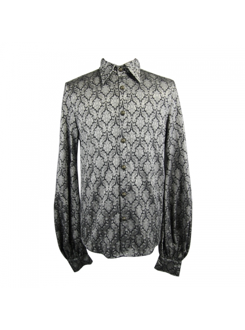 Silver Jacquard Black Pattern Frilly Collar Long Sleeves Gothic Shirt