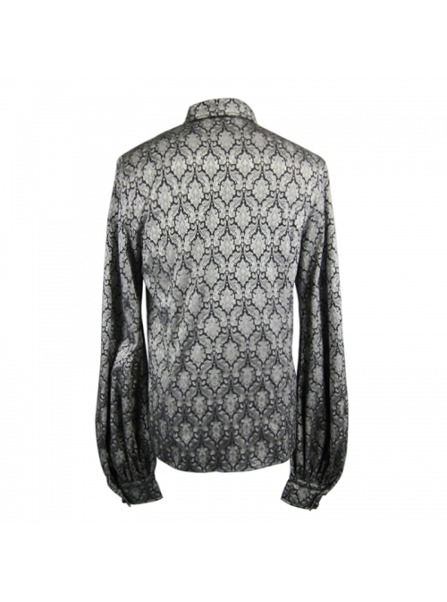 Silver Jacquard Black Pattern Frilly Collar Long Sleeves Gothic Shirt
