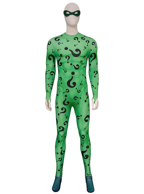 Movie Batman Forever Riddler Bodysuit Halloween Cosplay Costume Set