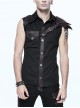 Black Twill Brown One-Shoulder Armor Heat Seal Hasp Punk Sleeveless Shirt