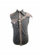 Black Twill Brown One-Shoulder Armor Heat Seal Hasp Punk Sleeveless Shirt