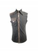 Black Twill Brown One-Shoulder Armor Heat Seal Hasp Punk Sleeveless Shirt