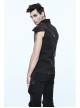 Black Twill Brown One-Shoulder Armor Heat Seal Hasp Punk Sleeveless Shirt