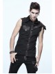 Black Twill Brown One-Shoulder Armor Heat Seal Hasp Punk Sleeveless Shirt