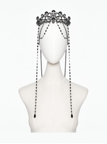 Black Personalized Alloy Glass Rhinestones With Skull Pattern Side Chain Design Punk Style Gorgeous Crown Headdress