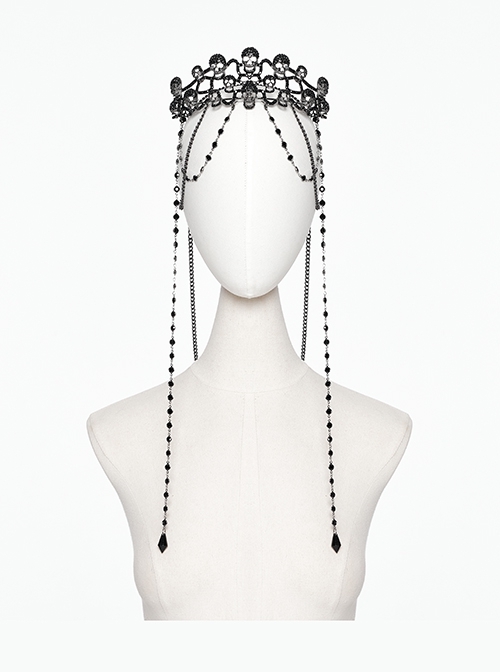 Black Personalized Alloy Glass Rhinestones With Skull Pattern Side Chain Design Punk Style Gorgeous Crown Headdress