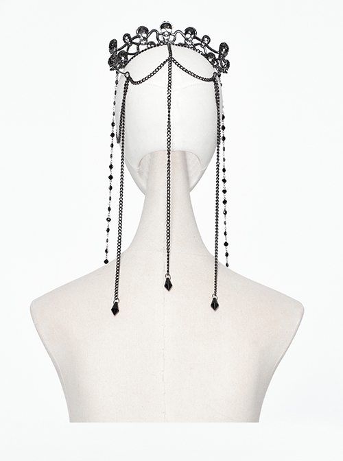 Black Personalized Alloy Glass Rhinestones With Skull Pattern Side Chain Design Punk Style Gorgeous Crown Headdress