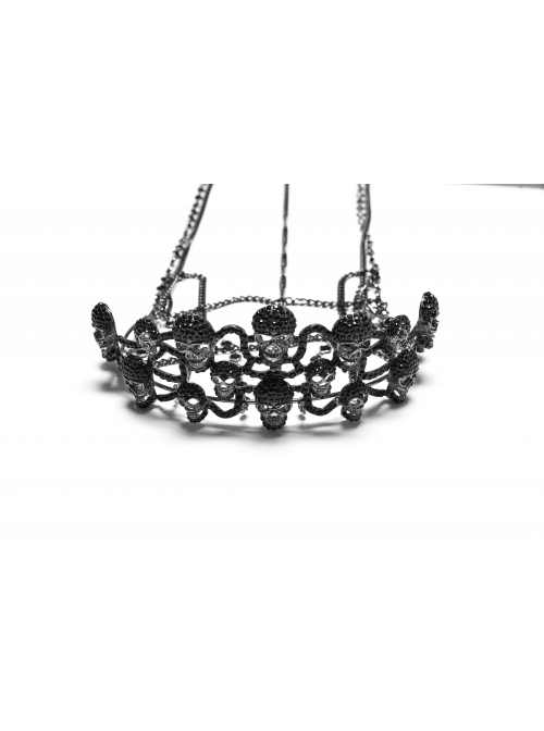 Black Personalized Alloy Glass Rhinestones With Skull Pattern Side Chain Design Punk Style Gorgeous Crown Headdress