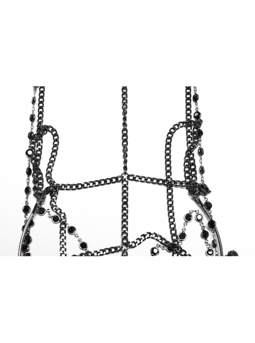 Black Personalized Alloy Glass Rhinestones With Skull Pattern Side Chain Design Punk Style Gorgeous Crown Headdress