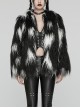 Soft Black And White Plush Loose Thick And Warm With Leopard Print Lining Punk Style Long Sleeved Coat