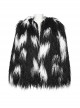 Soft Black And White Plush Loose Thick And Warm With Leopard Print Lining Punk Style Long Sleeved Coat