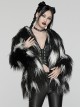 Soft Black And White Plush Loose Thick And Warm With Leopard Print Lining Punk Style Long Sleeved Coat