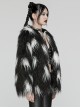 Soft Black And White Plush Loose Thick And Warm With Leopard Print Lining Punk Style Long Sleeved Coat