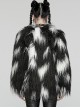 Soft Black And White Plush Loose Thick And Warm With Leopard Print Lining Punk Style Long Sleeved Coat