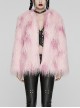 Soft Pink Plush Loose Thick And Warm With Leopard Print Lining Punk Style Long Sleeved Coat