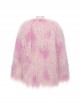 Soft Pink Plush Loose Thick And Warm With Leopard Print Lining Punk Style Long Sleeved Coat