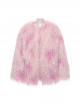 Soft Pink Plush Loose Thick And Warm With Leopard Print Lining Punk Style Long Sleeved Coat