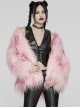 Soft Pink Plush Loose Thick And Warm With Leopard Print Lining Punk Style Long Sleeved Coat