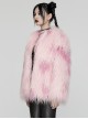 Soft Pink Plush Loose Thick And Warm With Leopard Print Lining Punk Style Long Sleeved Coat