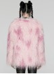 Soft Pink Plush Loose Thick And Warm With Leopard Print Lining Punk Style Long Sleeved Coat