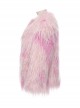 Soft Pink Plush Loose Thick And Warm With Leopard Print Lining Punk Style Long Sleeved Coat