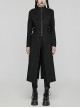 Black Stretch Denim Fabric Exquisite Carvings On The Shoulders And Hand Sewn Buttons Cross Chain Decoration In The Front Punk Style Long Coat