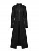 Black Stretch Denim Fabric Exquisite Carvings On The Shoulders And Hand Sewn Buttons Cross Chain Decoration In The Front Punk Style Long Coat