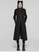Black Stretch Denim Fabric Exquisite Carvings On The Shoulders And Hand Sewn Buttons Cross Chain Decoration In The Front Punk Style Long Coat