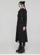 Black Stretch Denim Fabric Exquisite Carvings On The Shoulders And Hand Sewn Buttons Cross Chain Decoration In The Front Punk Style Long Coat