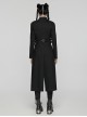 Black Stretch Denim Fabric Exquisite Carvings On The Shoulders And Hand Sewn Buttons Cross Chain Decoration In The Front Punk Style Long Coat