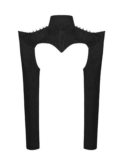 Handsome Black Elastic Hard Leather Shoulder Eyelets And Rivets Embellished With Arc Shaped Punk Style Super Short Coat